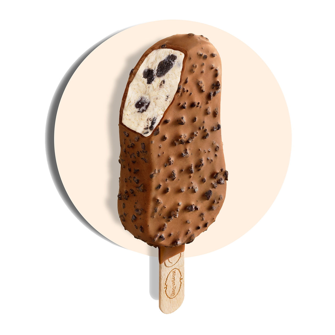 Haagen Dazs cookies and cream stickbar with a bite taken out